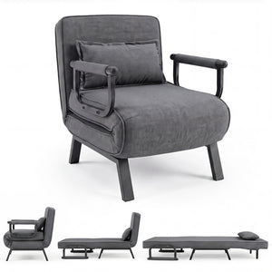 Folding 6 Position Convertible Sleeper Bed Armchair Lounge Couch with Pillow-Gray