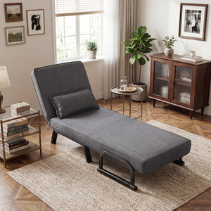 Folding 6 Position Convertible Sleeper Bed Armchair Lounge Couch with Pillow-Gray