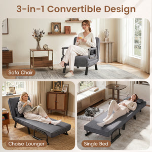 Folding 6 Position Convertible Sleeper Bed Armchair Lounge Couch with Pillow-Gray