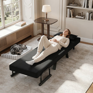 Folding 6 Position Convertible Sleeper Bed Armchair Lounge Couch with Pillow-Black