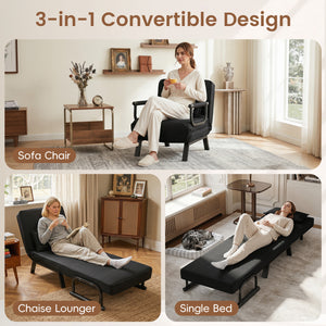 Folding 6 Position Convertible Sleeper Bed Armchair Lounge Couch with Pillow-Black
