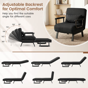 Folding 6 Position Convertible Sleeper Bed Armchair Lounge Couch with Pillow-Black