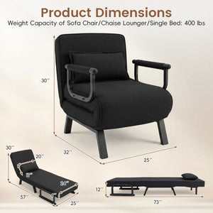 Folding 6 Position Convertible Sleeper Bed Armchair Lounge Couch with Pillow-Black