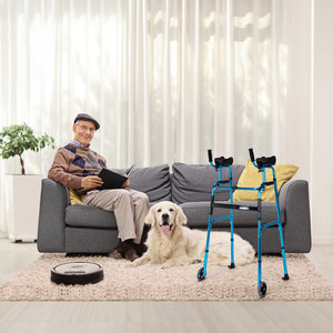 Folding Height Adjustable Walking Frame with Armrest Support-Silver