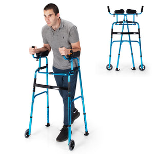 Folding Height Adjustable Walking Frame with Armrest Support-Silver