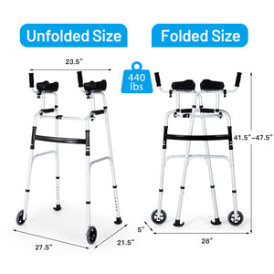 Folding Height Adjustable Walking Frame with Armrest Support-Silver
