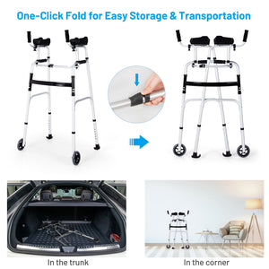 Folding Height Adjustable Walking Frame with Armrest Support-Silver