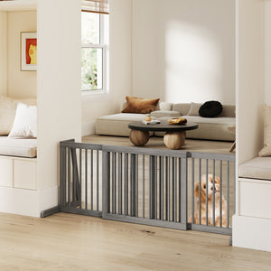 Folding Adjustable Free Standing 3 Panel Wood Fence for Dogs-Gray
