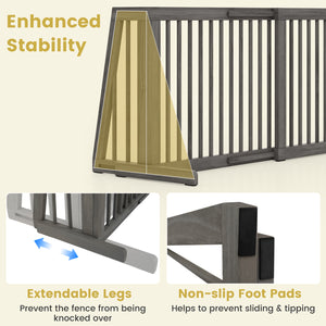Folding Adjustable Free Standing 3 Panel Wood Fence for Dogs-Gray