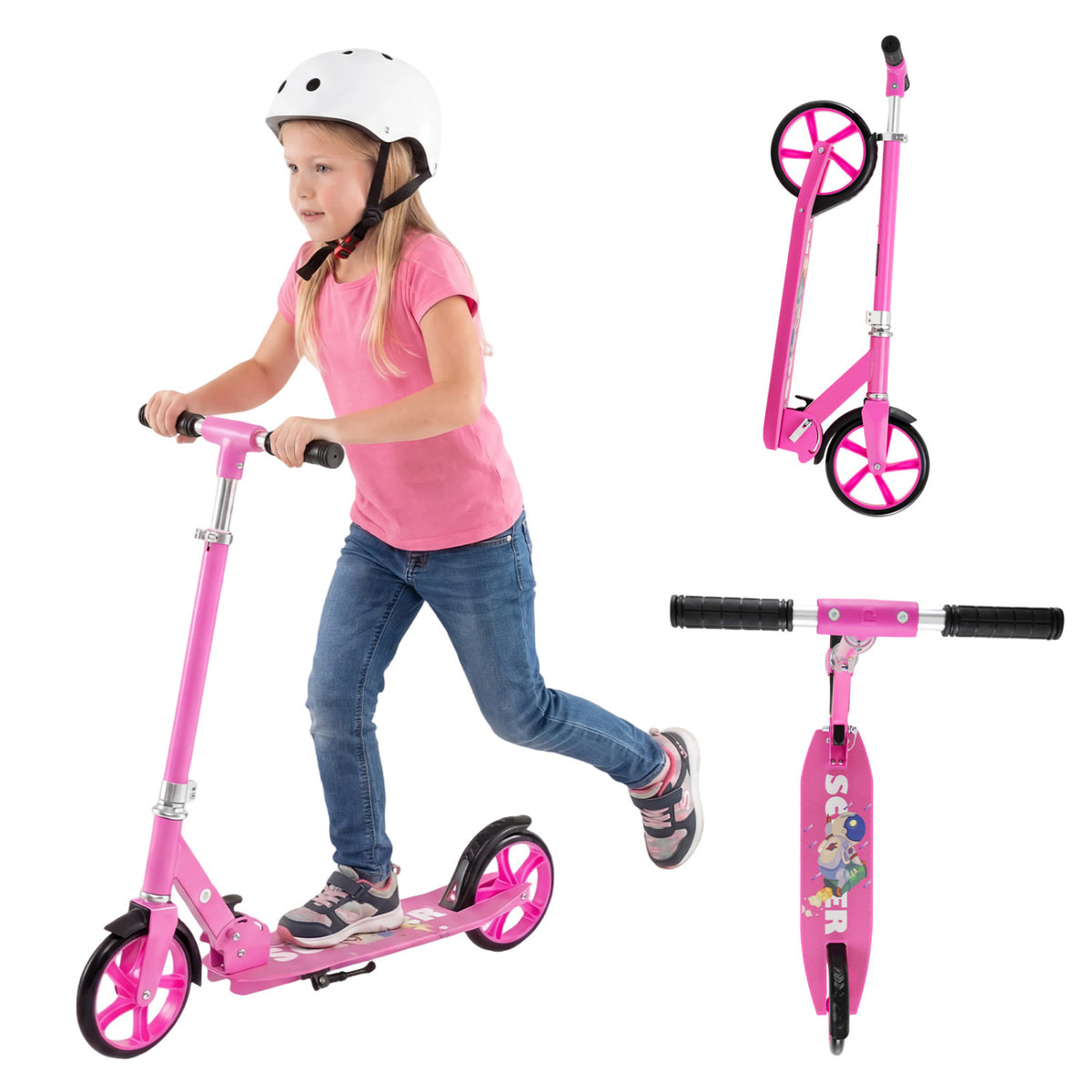 Folding Aluminum Alloy Scooter with 3 Adjustable Heights-Pink