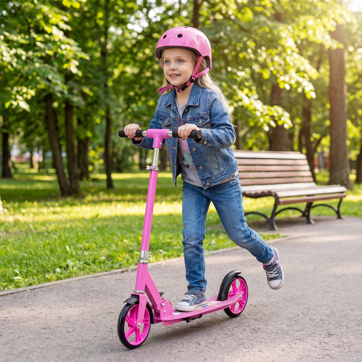 Folding Aluminum Alloy Scooter with 3 Adjustable Heights-Pink