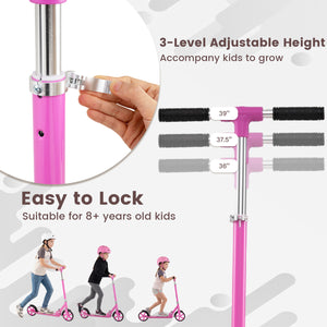 Folding Aluminum Alloy Scooter with 3 Adjustable Heights-Pink