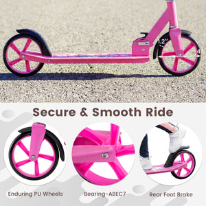 Folding Aluminum Alloy Scooter with 3 Adjustable Heights-Pink