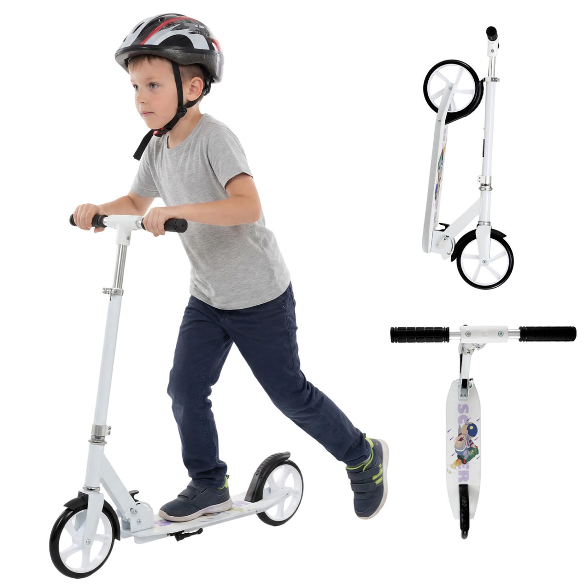Folding Aluminum Alloy Scooter with 3 Adjustable Heights-White