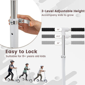 Folding Aluminum Alloy Scooter with 3 Adjustable Heights-White