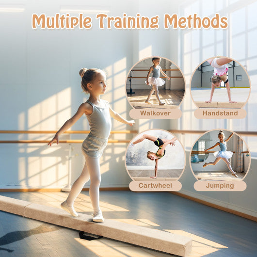 Folding Balance Beam with Solid Wood Base and Anti-slip Bottom-Beige