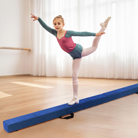 Folding Balance Beam with Solid Wood Base and Anti-slip Bottom-Blue