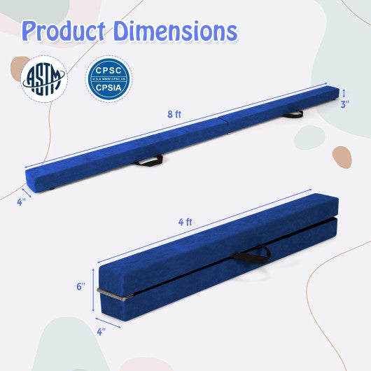 Folding Balance Beam with Solid Wood Base and Anti-slip Bottom-Blue