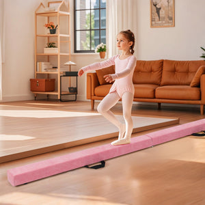 Folding Balance Beam with Solid Wood Base and Anti-slip Bottom-Light Pink