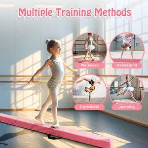 Folding Balance Beam with Solid Wood Base and Anti-slip Bottom-Light Pink