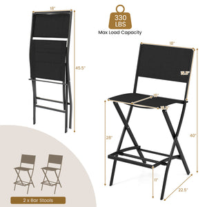 Folding Bar Stools Set of 2 Backrest Humanized Footrest-Black