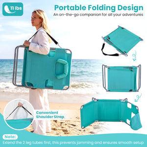Folding Beach Lounge Chair with Adjustable Backrest for Lawn-Light Green