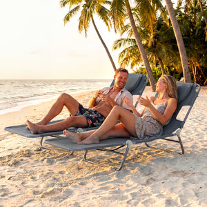 Folding Beach Lounge Chair with Adjustable Backrest for Lawn-Gray