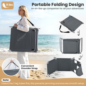 Folding Beach Lounge Chair with Adjustable Backrest for Lawn-Gray