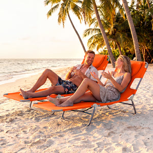 Folding Beach Lounge Chair with Adjustable Backrest for Lawn-Orange
