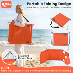 Folding Beach Lounge Chair with Adjustable Backrest for Lawn-Orange