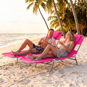 Folding Beach Lounge Chair with Adjustable Backrest for Lawn-Pink