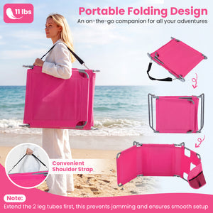 Folding Beach Lounge Chair with Adjustable Backrest for Lawn-Pink
