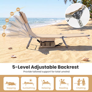Folding Beach Lounge Chair with Adjustable Backrest for Lawn-Beige