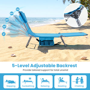 Folding Beach Lounge Chair with Adjustable Backrest for Lawn-Turquoise