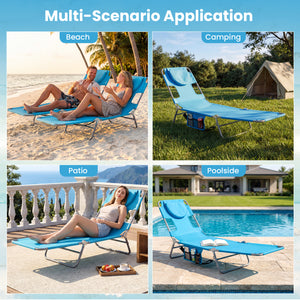 Folding Beach Lounge Chair with Adjustable Backrest for Lawn-Turquoise