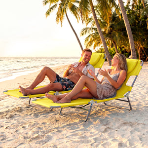 Folding Beach Lounge Chair with Adjustable Backrest for Lawn-Yellow