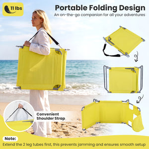 Folding Beach Lounge Chair with Adjustable Backrest for Lawn-Yellow