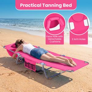 Folding Beach Lounge Chair with Adjustable Backrest for Lawn-Pink