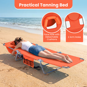 Folding Beach Lounge Chair with Adjustable Backrest for Lawn-Orange