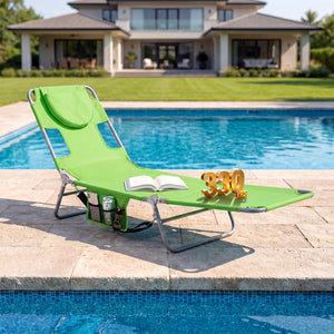 Folding Beach Lounge Chair with Adjustable Backrest for Lawn-Green
