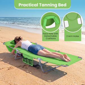 Folding Beach Lounge Chair with Adjustable Backrest for Lawn-Green
