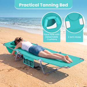 Folding Beach Lounge Chair with Adjustable Backrest for Lawn-Light Green
