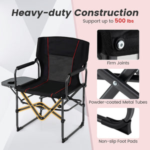 Folding Camping Chair with Side Table and Cup Holder with Carrying Bag-Black