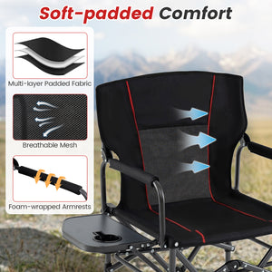 Folding Camping Chair with Side Table and Cup Holder with Carrying Bag-Black