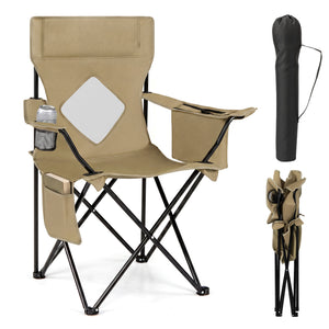 Folding Camping Chair with Mesh Fabric Backrest Solid Metal Frame and Carrying Bag-Green