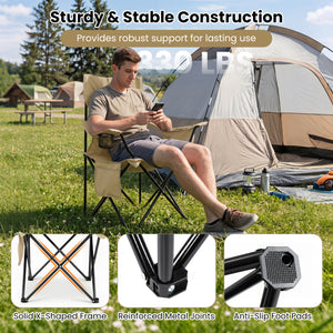 Folding Camping Chair with Mesh Fabric Backrest Solid Metal Frame and Carrying Bag-Green
