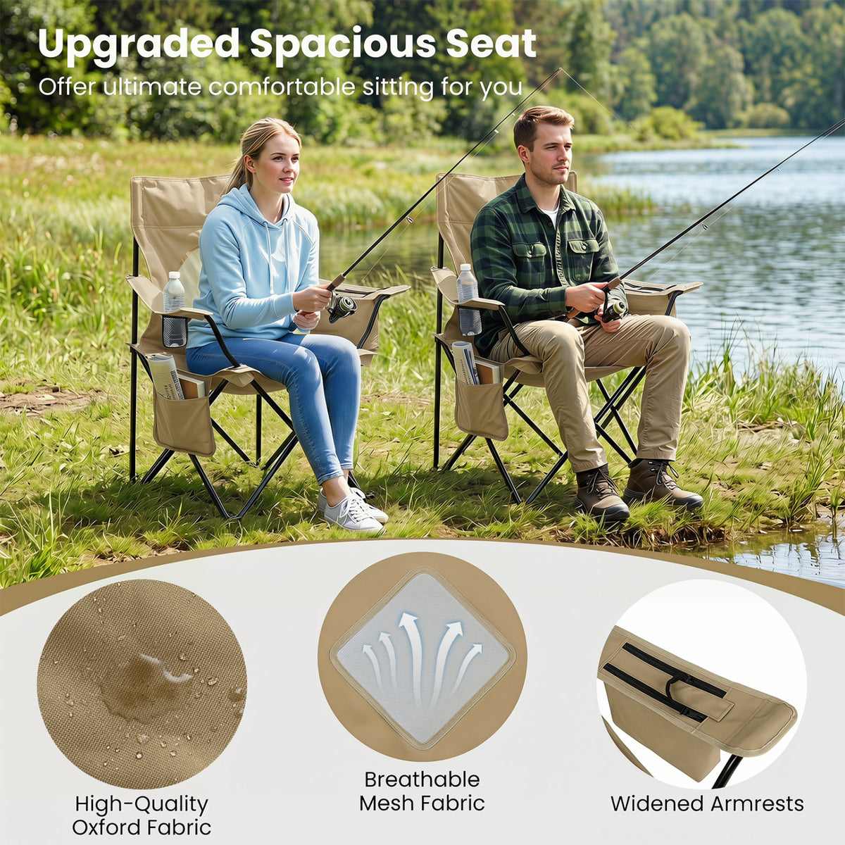 Folding Camping Chair with Mesh Fabric Backrest Solid Metal Frame and Carrying Bag-Green