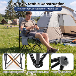 Folding Camping Chair with Mesh Fabric Backrest Solid Metal Frame and Carrying Bag-Gray