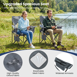 Folding Camping Chair with Mesh Fabric Backrest Solid Metal Frame and Carrying Bag-Gray