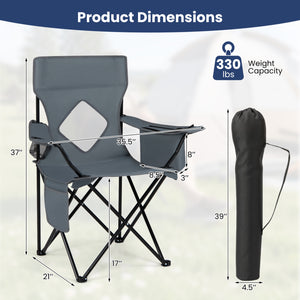 Folding Camping Chair with Mesh Fabric Backrest Solid Metal Frame and Carrying Bag-Gray